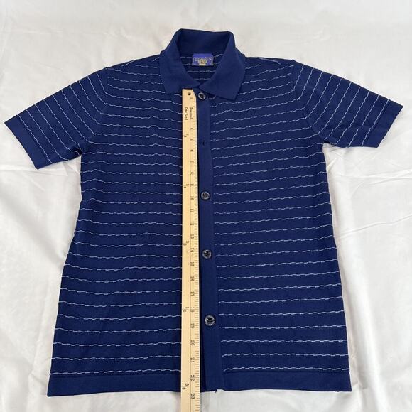 Coney Island Picnic Men's Knit Striped Button Polo Shirt Blue Size: S - Picture 4 of 7